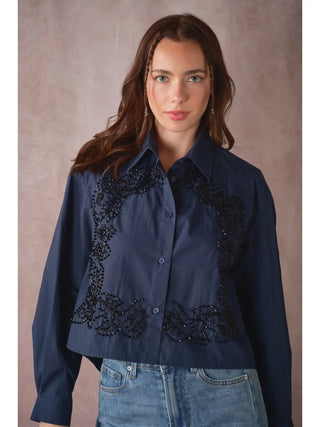 The Shyla Beaded Navy Shirt