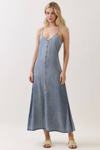 The Gracie Denim Tencel Button-Front Maxi Dress