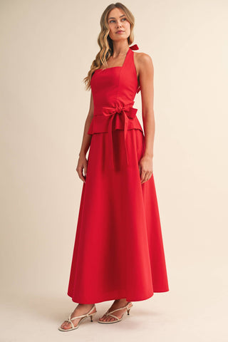 The Serena Square Neck Belted Halter Top & Flare Maxi Skirt