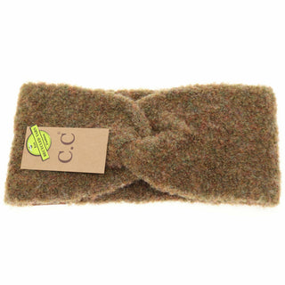 C.C Beanie olive green twisted knit headband made from recycled shearling yarn