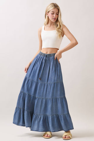The Bella Washed Tencel Tiered Maxi Skirt
