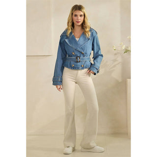 The Selena Belted Cropped Denim Jacket