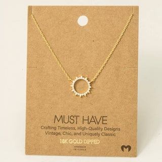 The Gold Dipped Pave Circle Sun Pendant Necklace