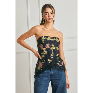 The Heidi Floral Asymmetrical Lace Hem Tube Top