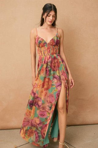 The Isabelle Parisian Floral Corset Maxi Dress