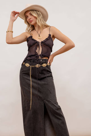 The Stephanie Black Denim Midi Skirt