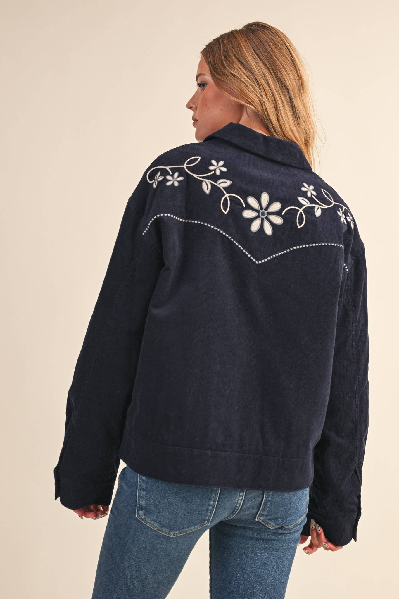 The Evie Floral Embroidered Corduroy Jacket