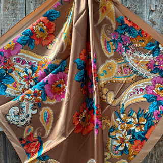 Tan Big Floral Wild Rag / Scarf WR1021