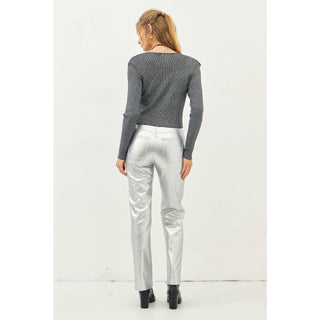 The Sissy Silver Metallic Straight-Leg Pants