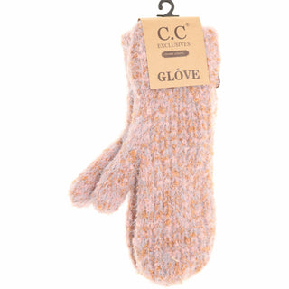 C.C Exclusives pink multicolor boucle knit women's mittens with inside lining