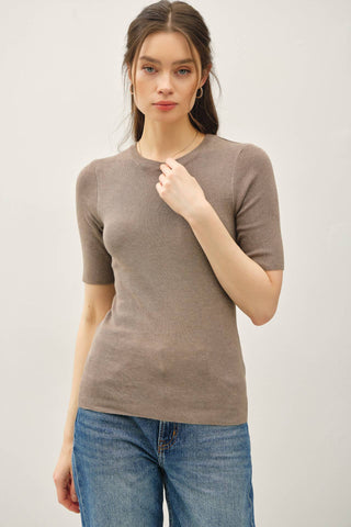 The Classic Solid Half Sleeve Rib Knit Top