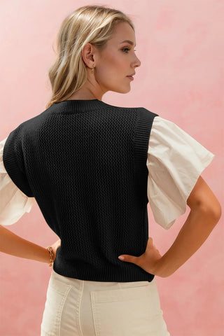 The Ruffled Round Neck Short Sleeve Sweater