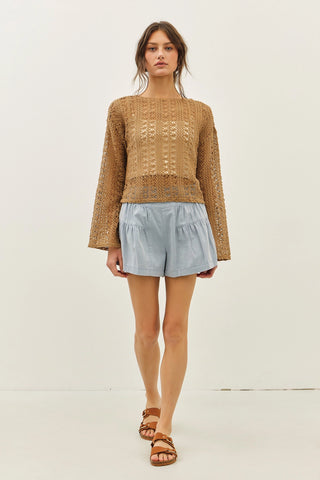 The Ruthie Sheer Floral Crochet Top with Bell Sleeves