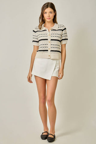 The Ecru Stripe Pointelle Cardigan