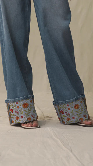 Wildflower Embroidered Wide Leg Jeans