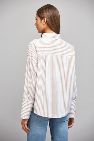 The Tan & White Striped Button Down Shirt