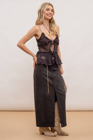 The Stephanie Black Denim Midi Skirt