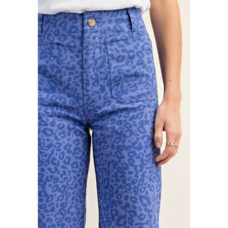 The Sidney Ankle Cropped Leopard Blue Pants