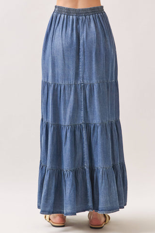 The Bella Washed Tencel Tiered Maxi Skirt