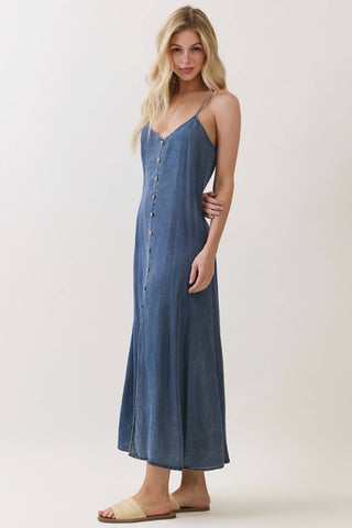 The Gracie Denim Tencel Button-Front Maxi Dress