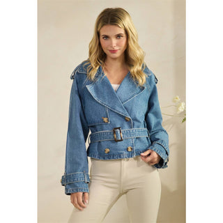 The Selena Belted Cropped Denim Jacket