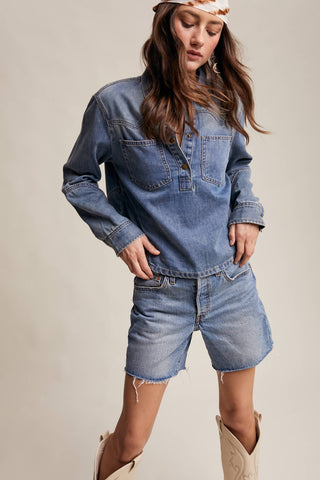 The Prairie Rose Denim Popover