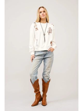 The Ginger Western Motif Embroidered Sweatshirt - Off White