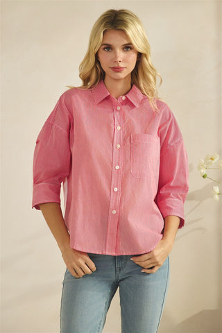 Pinstripe Shirt with Contrast White Stripe Back Blouse