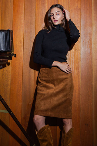 The Beth Stretch Suede Skirt