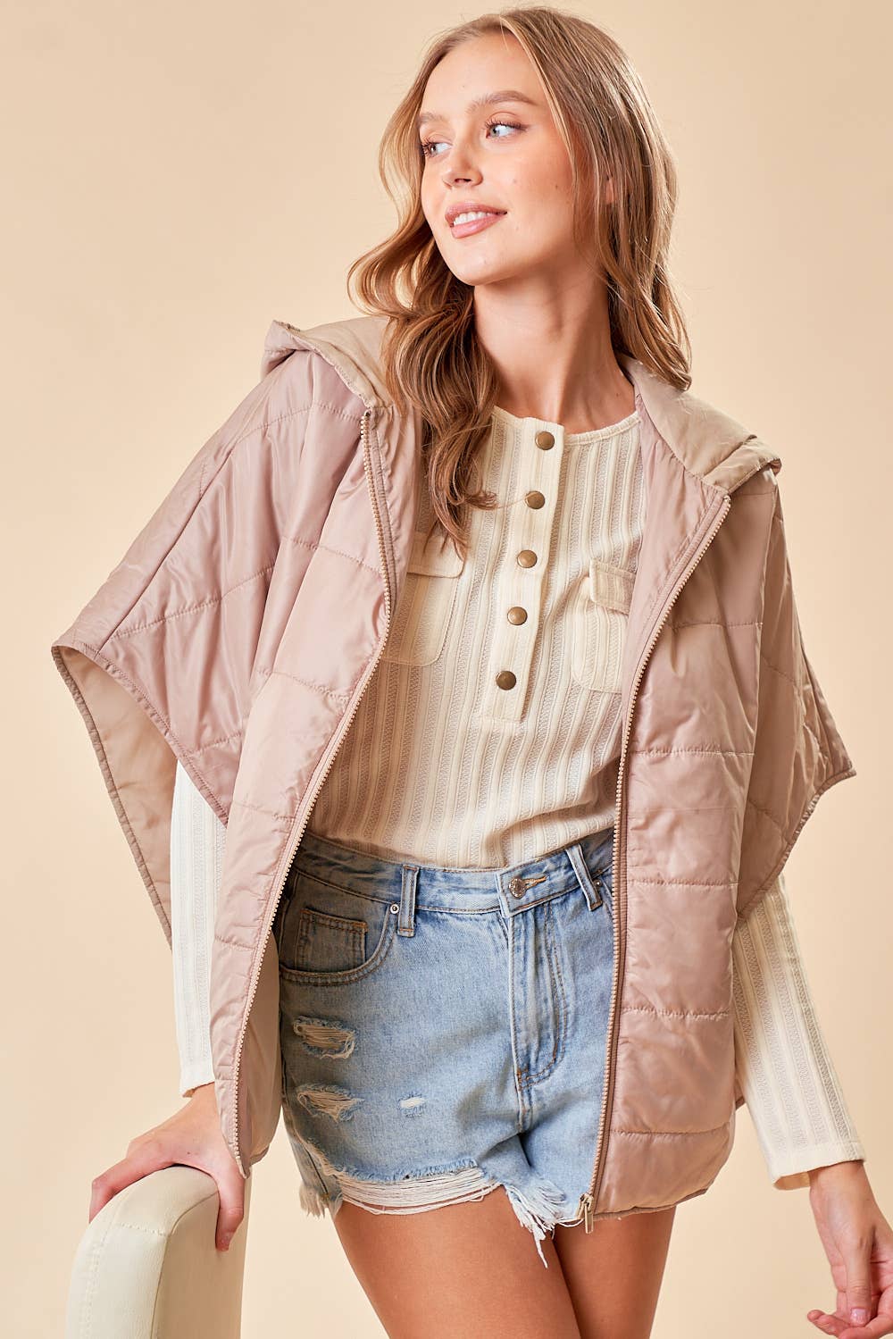The Miley Zip Up Puffer Cape with Hood