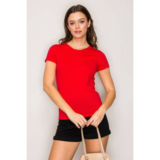 Popular 21 women's red crew neck short sleeve fitted knit top