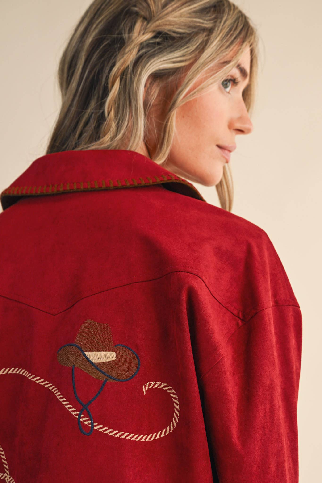 The Calico Western Embroidered Suede Jacket – Wine