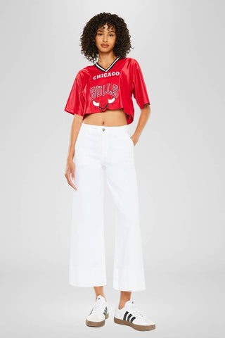 The Lindsay High Rise Cropped Wide Leg Jeans in White