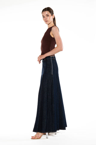 Delaney Pleated Denim Maxi Skirt