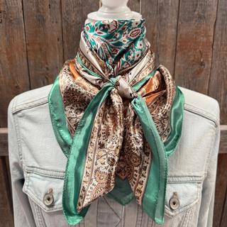 Teal, Brown and Tan Floral Wild Rag / Scarf