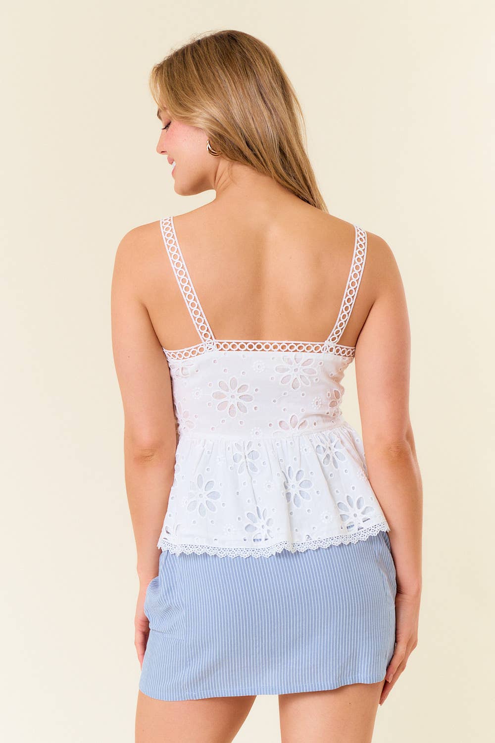 The Marci Eyelet Peplum Top with lace strap