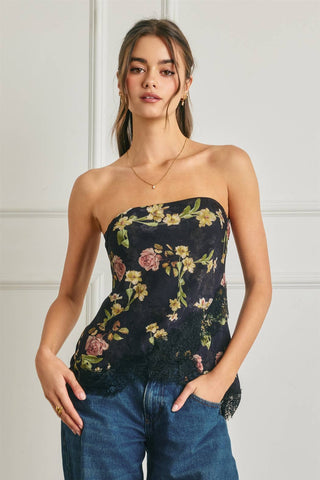 The Heidi Floral Asymmetrical Lace Hem Tube Top