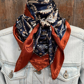 Navy and Rust Floral Paisley Wild Rag / Scarf WR3386