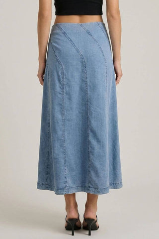 The Mabel Diagonal Line Denim Midi Skirt