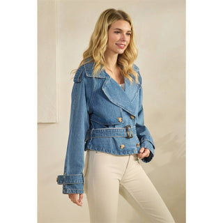 The Selena Belted Cropped Denim Jacket