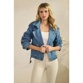 The Selena Belted Cropped Denim Jacket