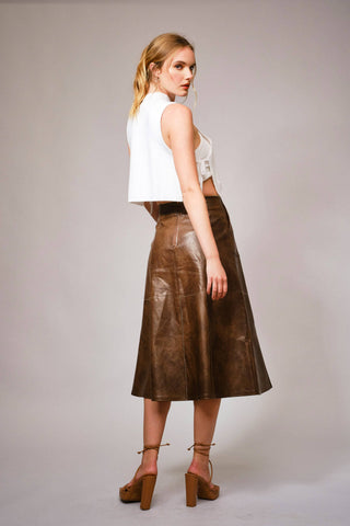 The Zigzag Seam Faux Leather Midi Skirt
