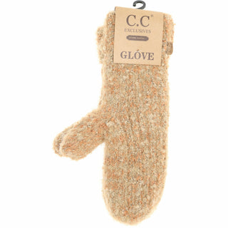 C.C Exclusives beige boucle knit women's mittens with inside lining