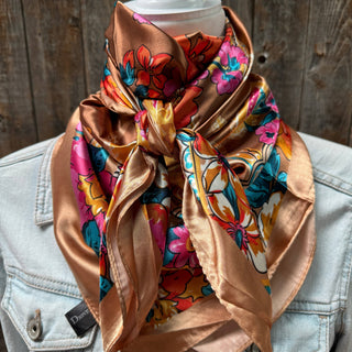 Tan Big Floral Wild Rag / Scarf WR1021