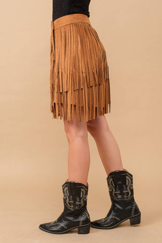 The Annie Fringe Faux Suede Wrap Skirt