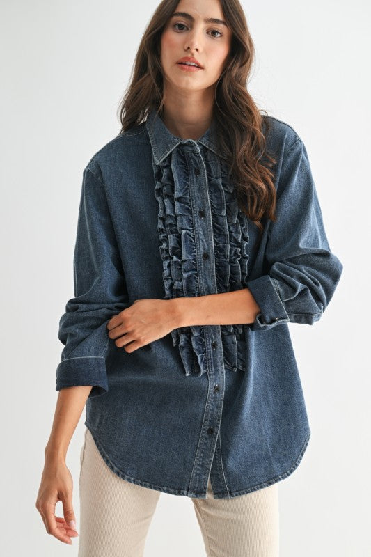 The Rowdy Ruffle Denim Top