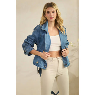 The Selena Belted Cropped Denim Jacket