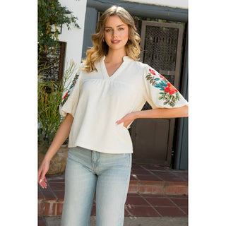 The Lily Floral Embroidered Puff Sleeve Top
