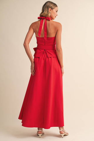 The Serena Square Neck Belted Halter Top & Flare Maxi Skirt
