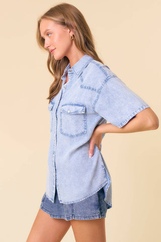 The Amanda Tencel Denim Pearl Snap Shirt in Light or Dark Denim